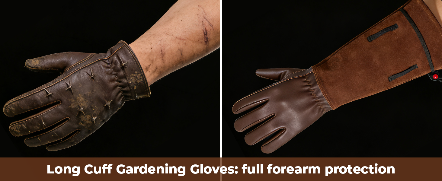 Leather Gardening Gloves – Long Cuff, Adjustable Strap, Sun & Dirt Protection