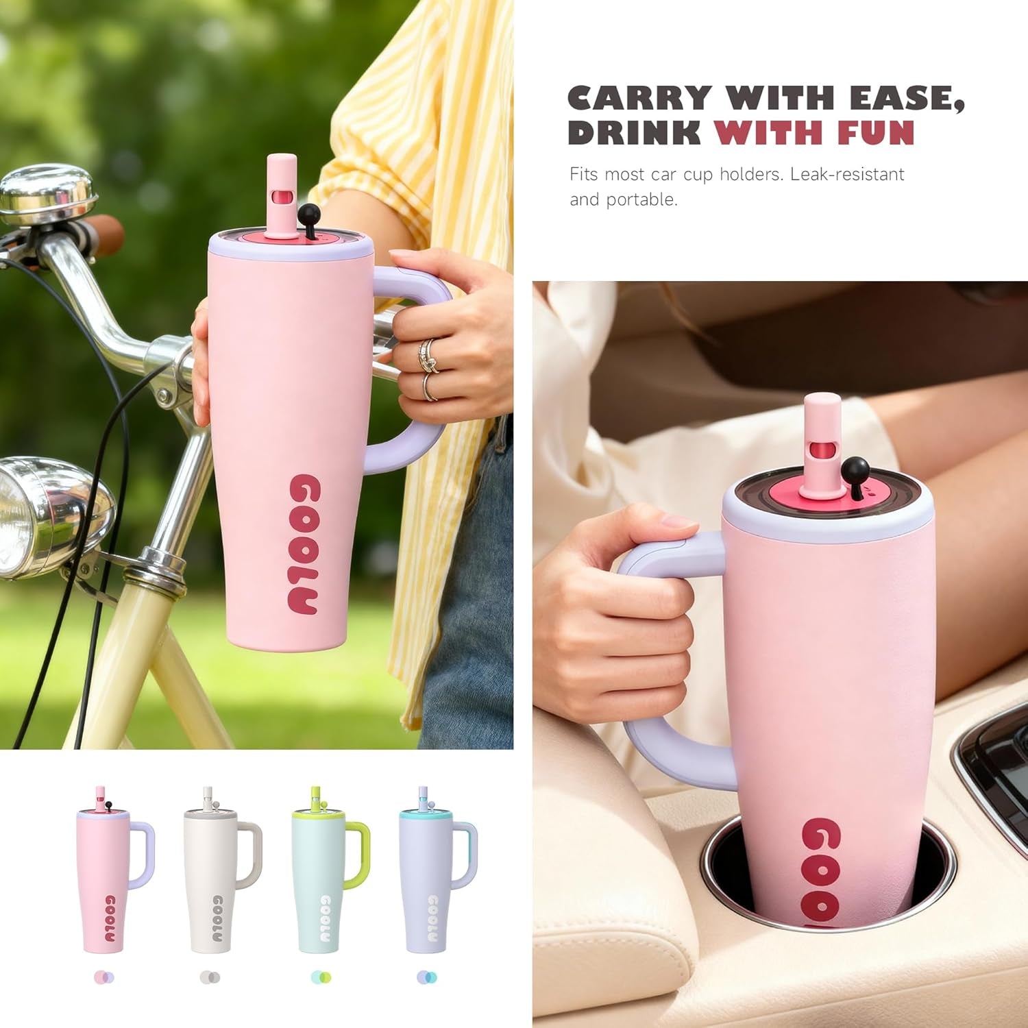 32/40oz Stainless Steel Insulated Cup | Anti-Slip Handle & Leakproof Design