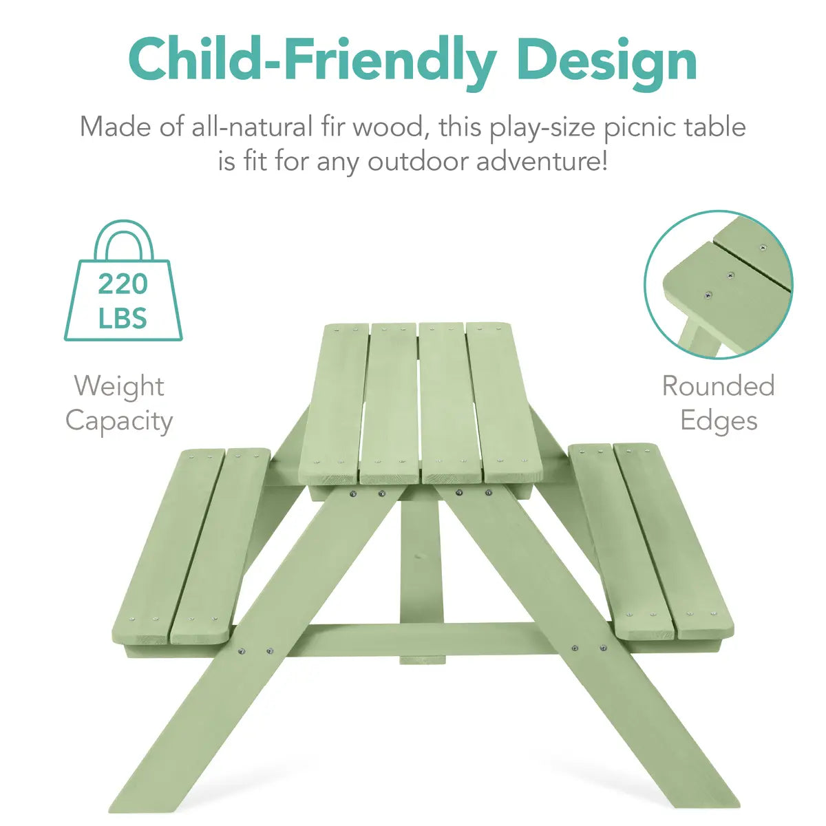 🔥🛟Outdoor essentials🌲Kids Outdoor Picnic Table with Umbrella – Wooden Activity Table, 220 lb Capacity