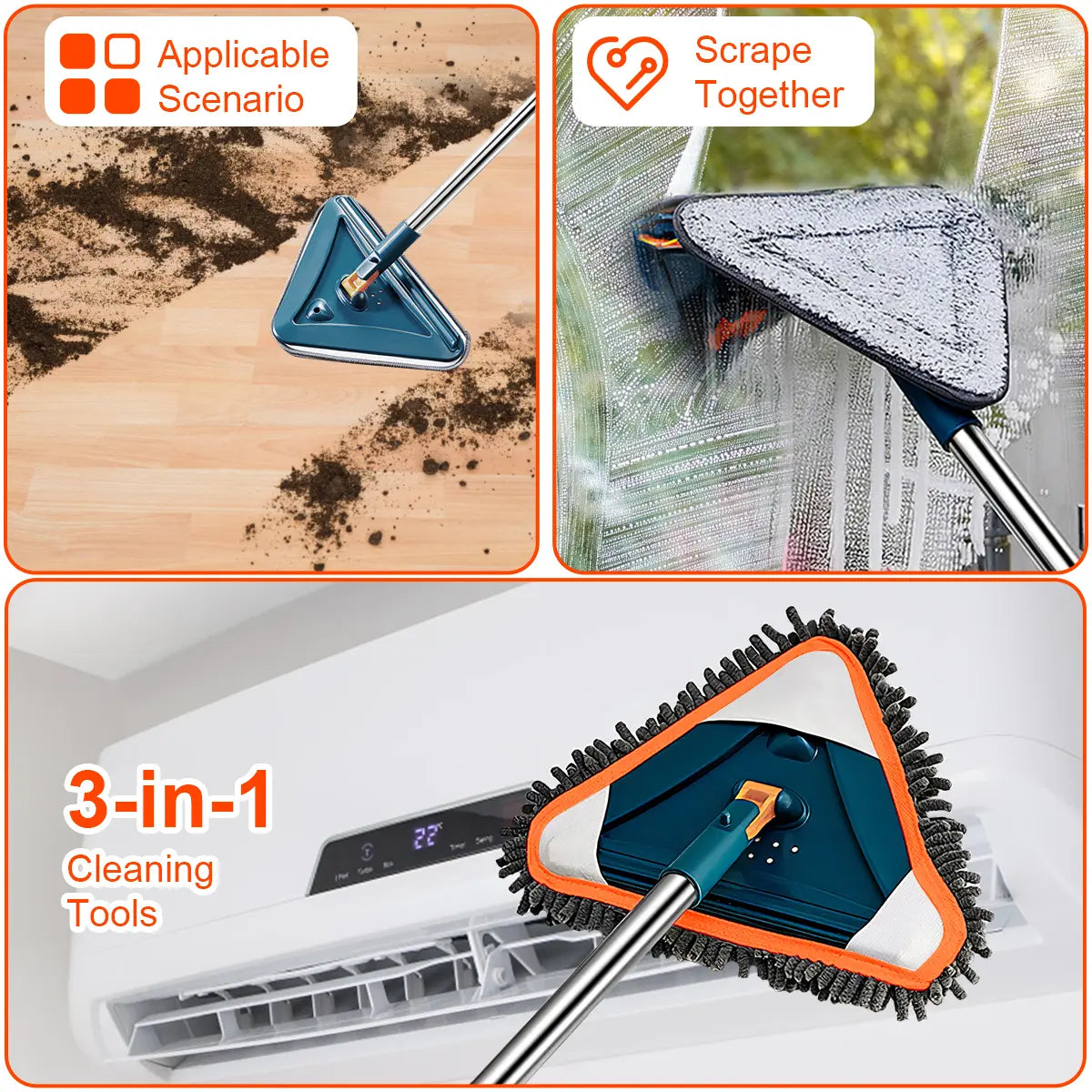 Adjustable Wall Mop with 360° Spinning Head – Long Handle Cleaning Tool
