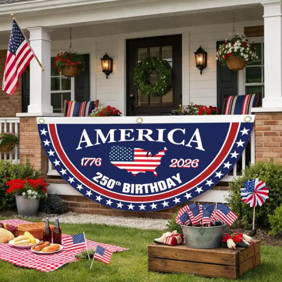 🇺🇸 America 250th Birthday Semicircular Flag Banner | Patriotic Bunting