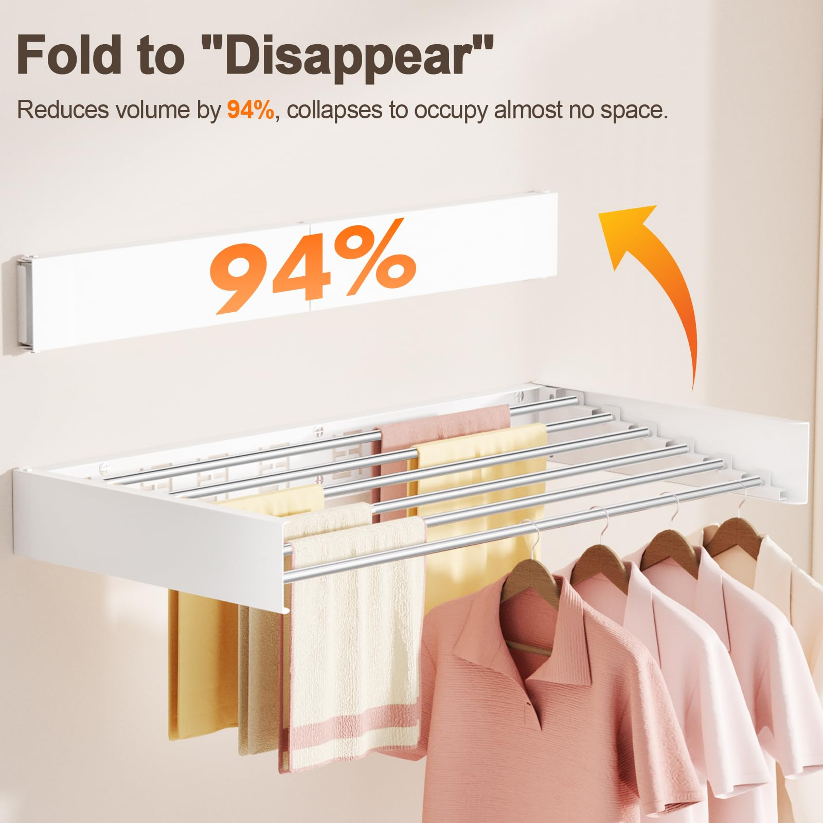 Wall‑Mounted Drying Rack – Holds 60 lbs, Folds Flat 👕🧷