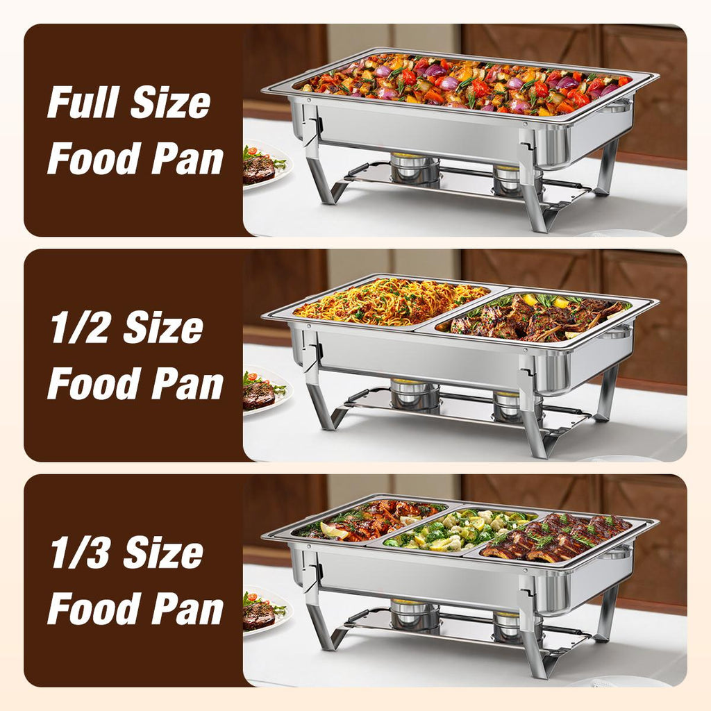 9QT Chafing Dish Set – Foldable Stainless Steel Buffet Warmer with Full or Multi-Size Pans