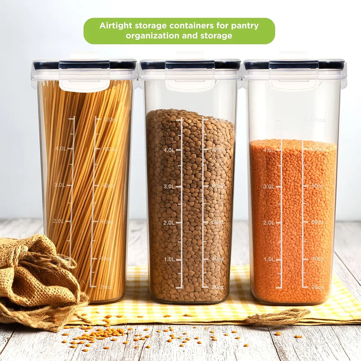 Kitchen 4-Pack Airtight Cereal Containers – 4L, BPA-Free, Leakproof Pantry Storage