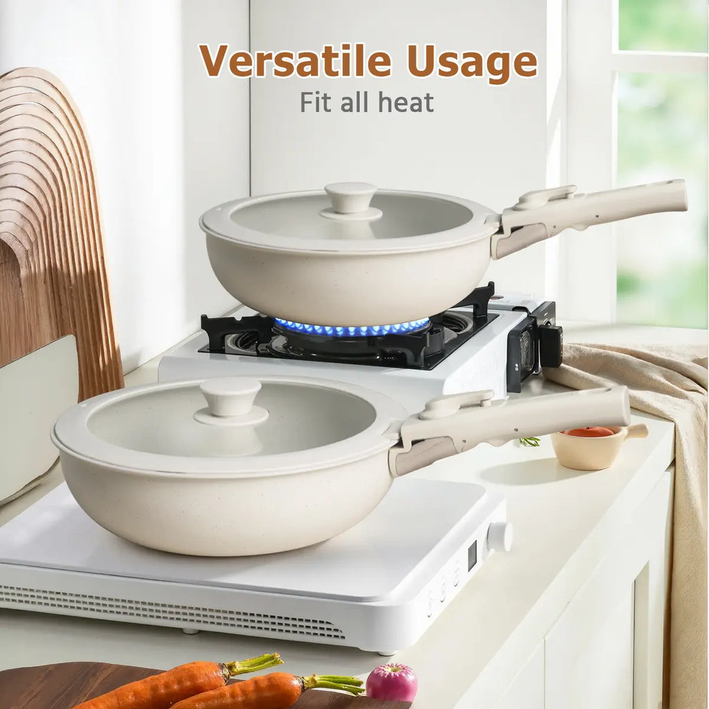 Summer Deal: 12-Piece Nonstick Pots & Pans Set with Detachable Handle - Induction, Oven & Dishwasher Safe