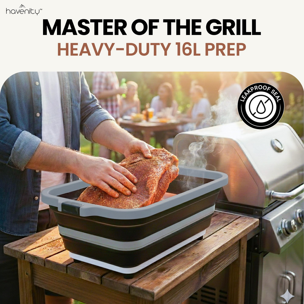 Collapsible BBQ Prep Tub with Cutting Board Lid – Foldable &Portable 🍖🧊