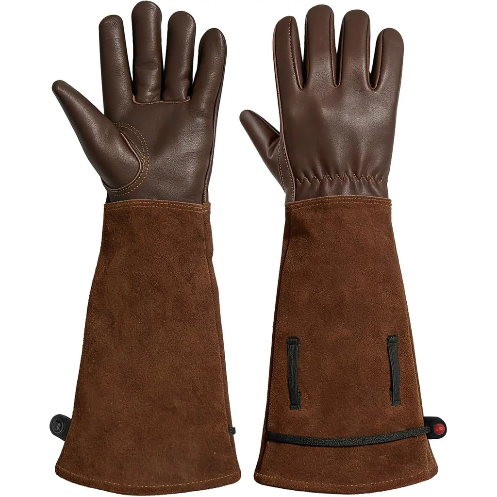 Leather Gardening Gloves – Long Cuff, Adjustable Strap, Sun & Dirt Protection