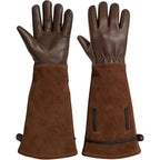 Leather Gardening Gloves – Long Cuff, Adjustable Strap, Sun & Dirt Protection