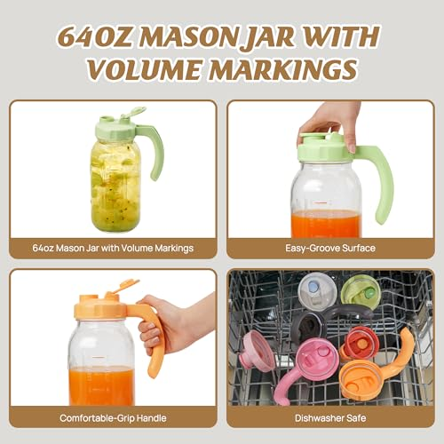 64oz Mason Jar Pitcher with Flip Spout Lid & Handle – Leak-Proof