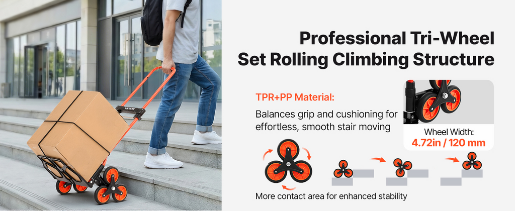 Stair Climbing Cart – 260 lb Capacity, Foldable with Telescoping Handle & 6 Mute Wheels
