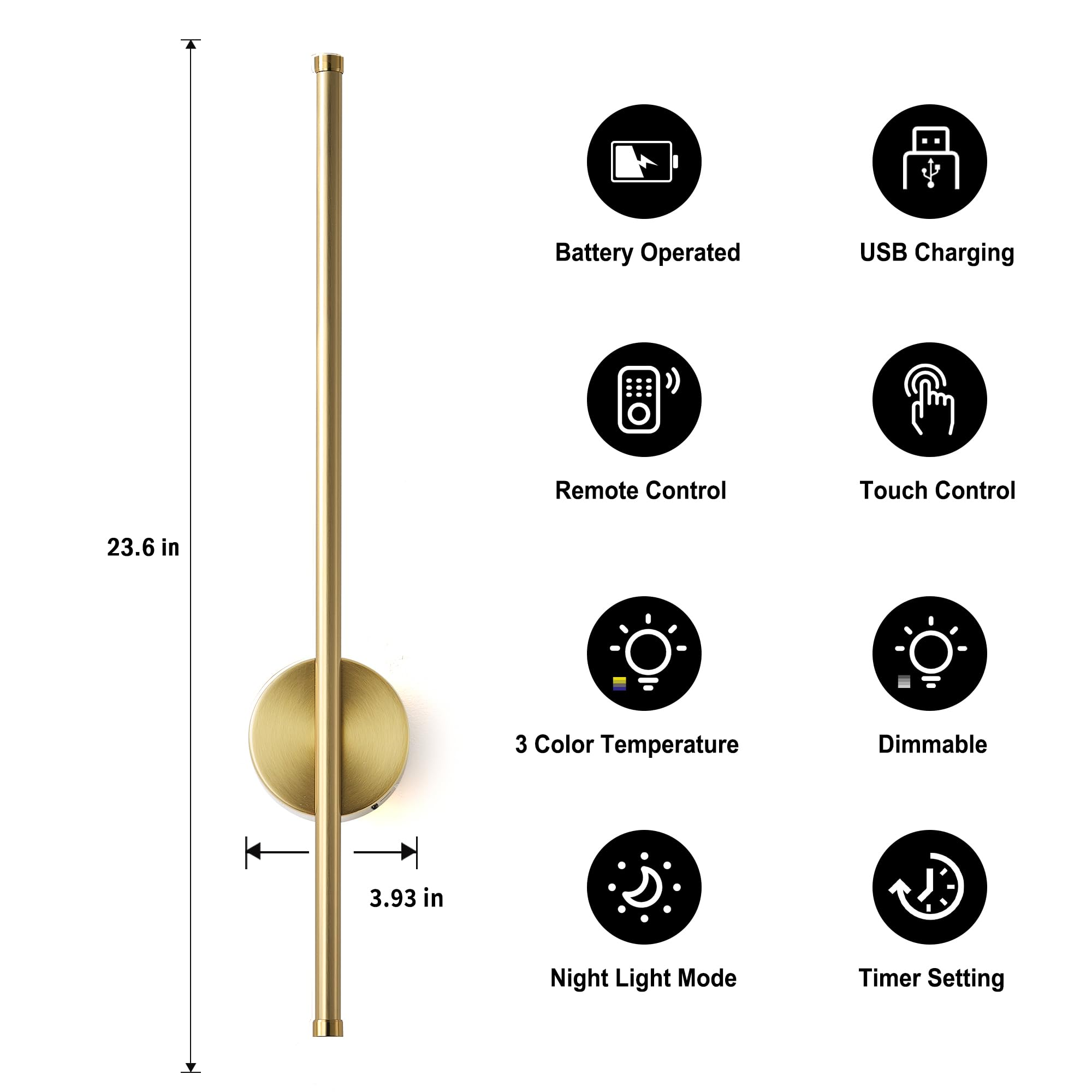 Battery‑Operated LED Wall Sconce – Remote + Touch, No Wiring Needed 💡🏠