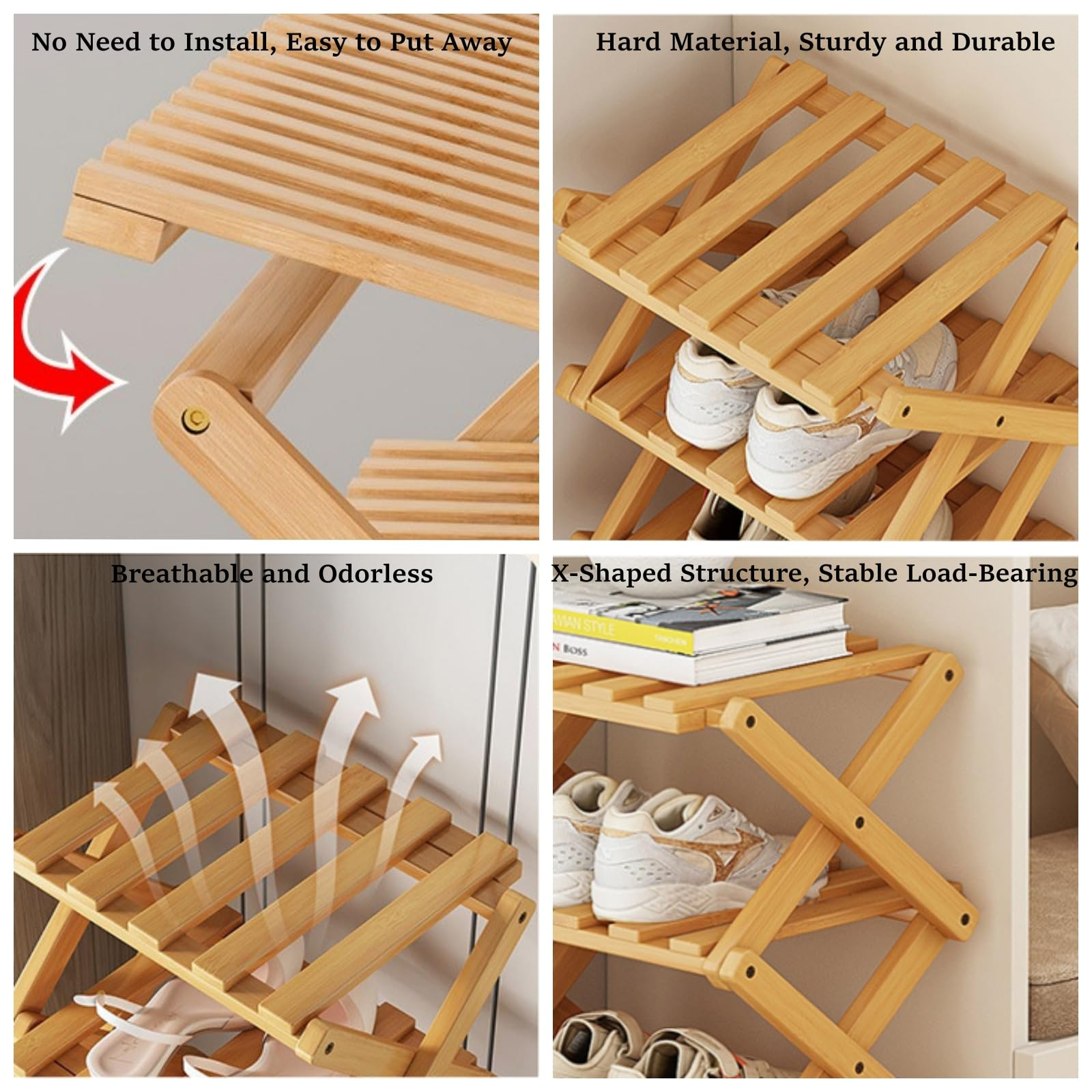 No‑Assembly Folding Bamboo Shoe Rack – Space‑Saving Storage 👟🎋