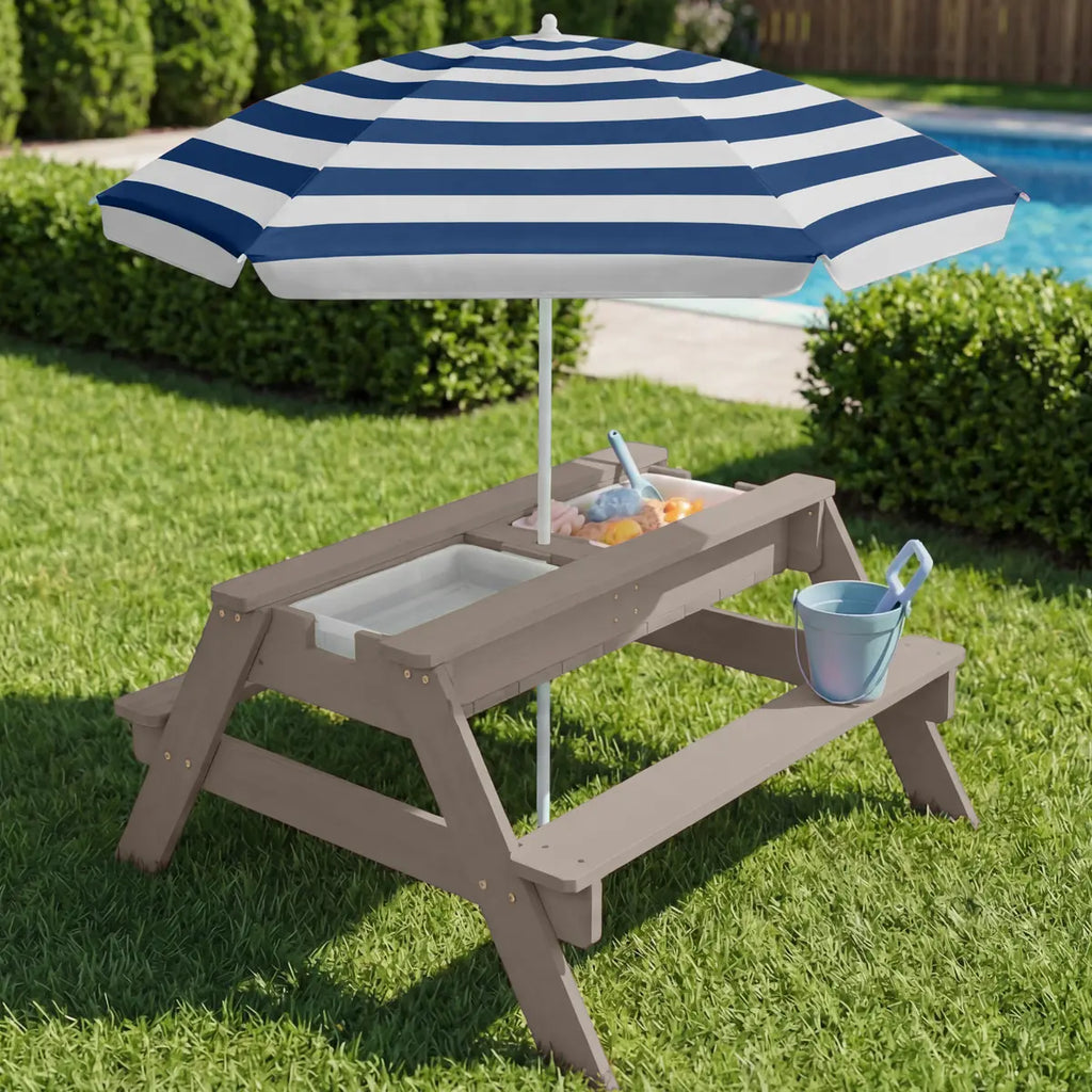 👶Children's Day gift👧Kids 3-in-1 Sand & Water Activity Table with Umbrella – Outdoor Convertible Picnic Table