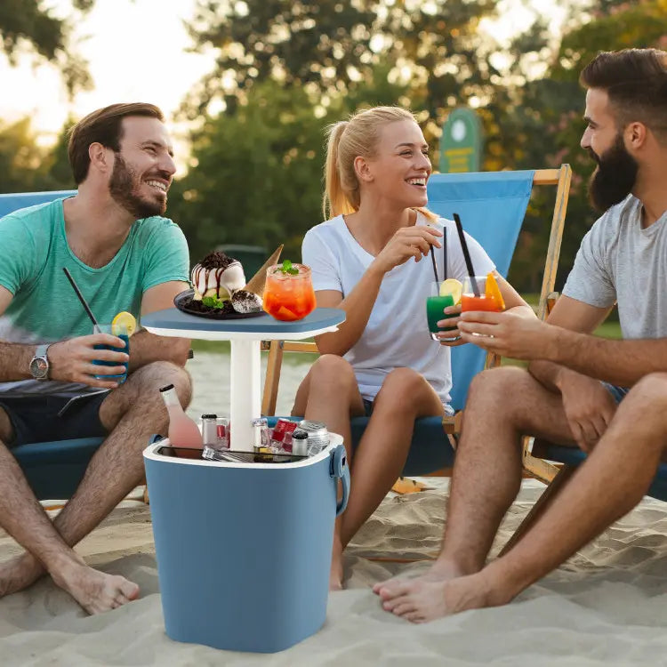 Rattan Bar Table with Ice Cooler – Adjustable Height, 3-in-1 Outdoor Cocktail Table