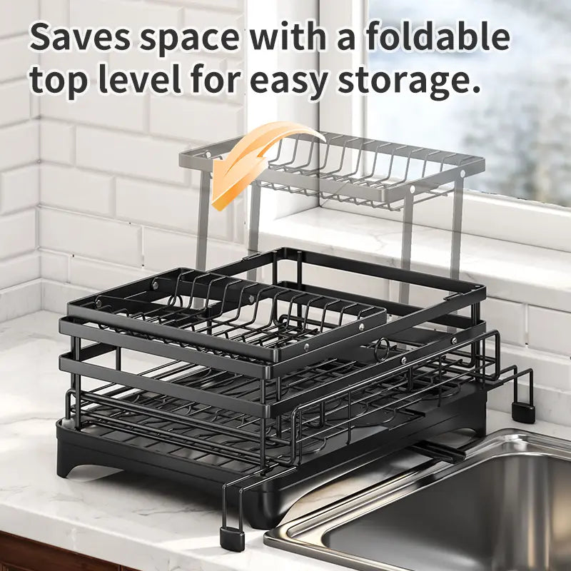 Foldable Dish Drying Rack with Pull‑Out Tray 🍽️🔄