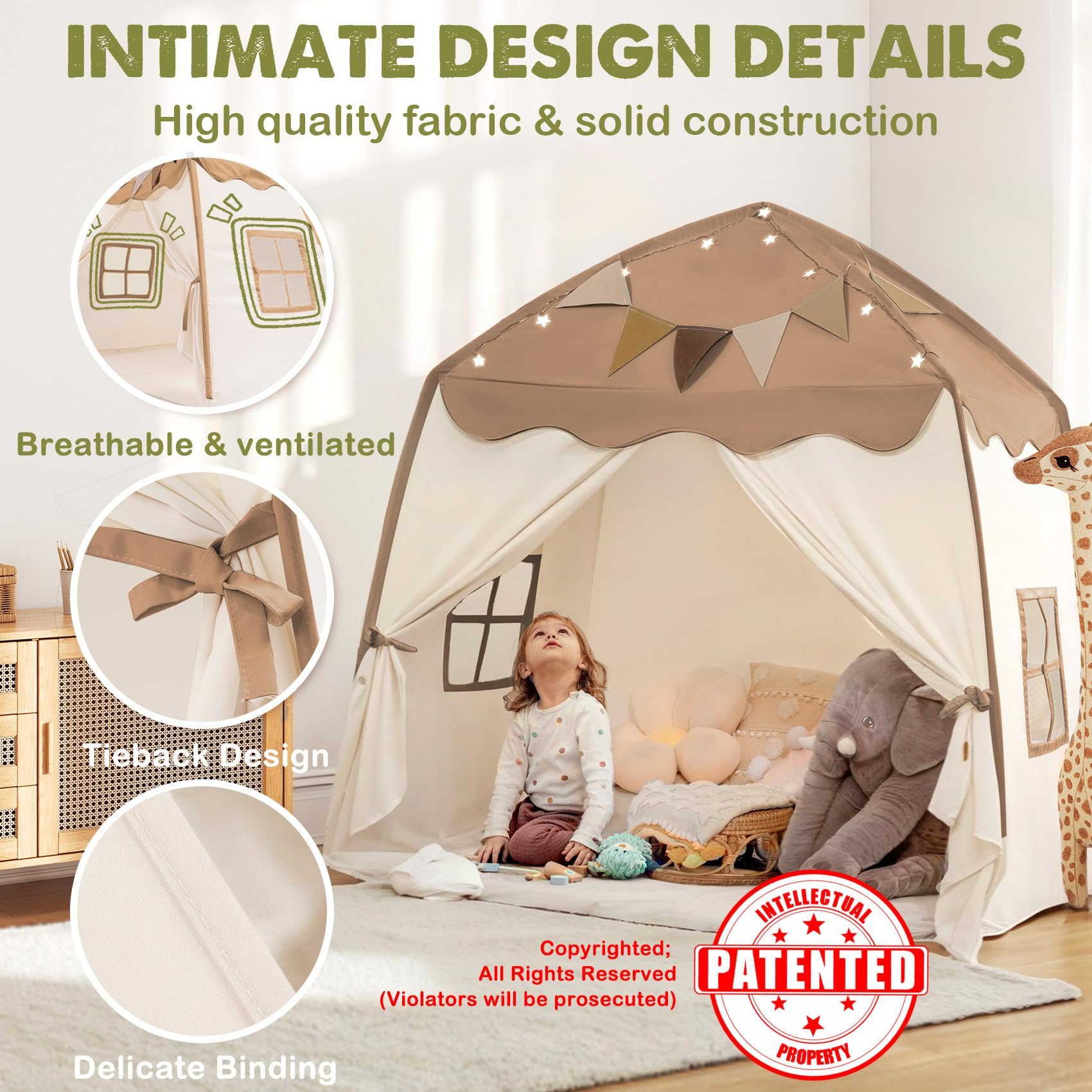 Kids Play Tent with Star Lights – Portable, Foldable Dome Teepee for Indoor & Outdoor Play