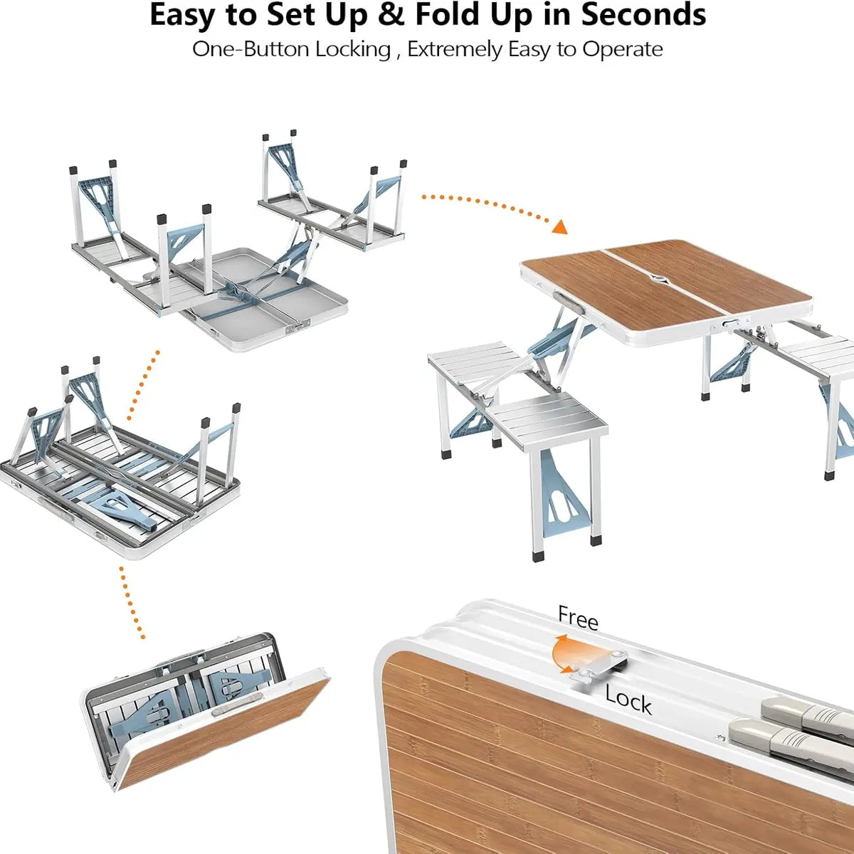 4ft Folding Camping Table Set with 4 Seats – Lightweight Portable Picnic & RV Table with Umbrella Hole, 220lb Support