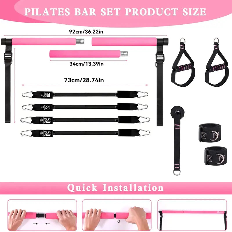 🧘‍♂️💪Adjustable Pilates Bar Kit with Resistance Bands – Full Body Home Workout Equipment