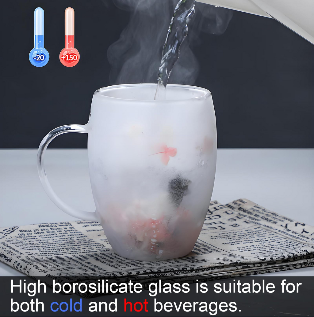 Double Layer Dried Flower Glass Mug – 10oz Tea &Coffee Cup 🌸🍵