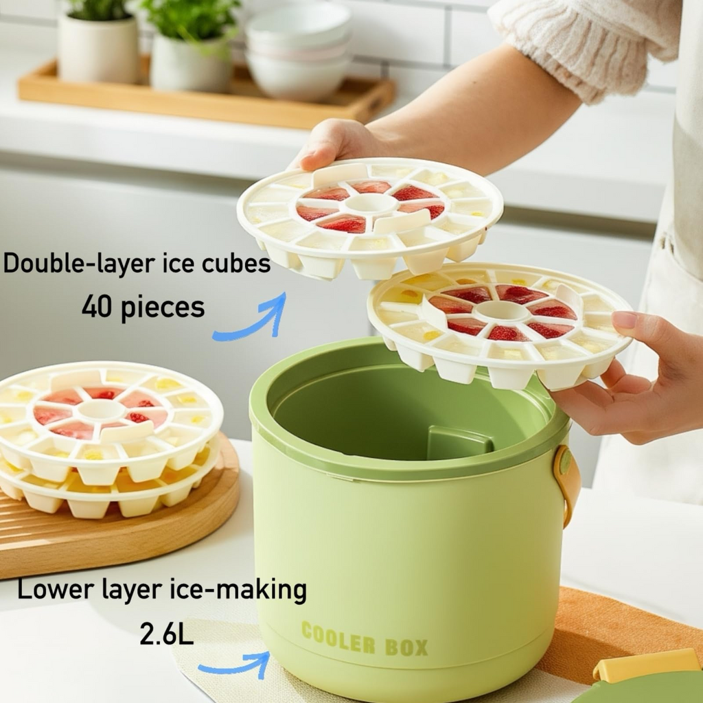 2-in-1 Ice Maker & Storage Bucket – Makes 40 Cubes, Insulated & Portable 🧊🪣