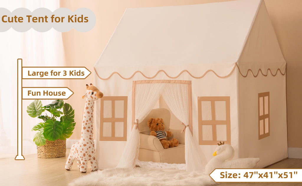 Beige Kids Play Tent with Star Lights &Mat – 47″ Playhouse 🎪🌟