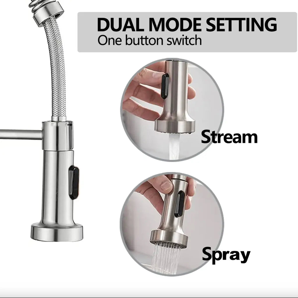 Brushed Nickel Pull-Down Kitchen Faucet – Single Handle, Compact Design