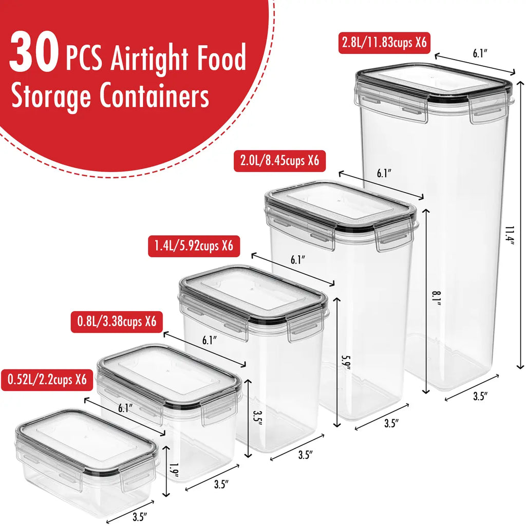 30-Pack Airtight Pantry Containers – Stackable Food Storage Set 🥫🗂️