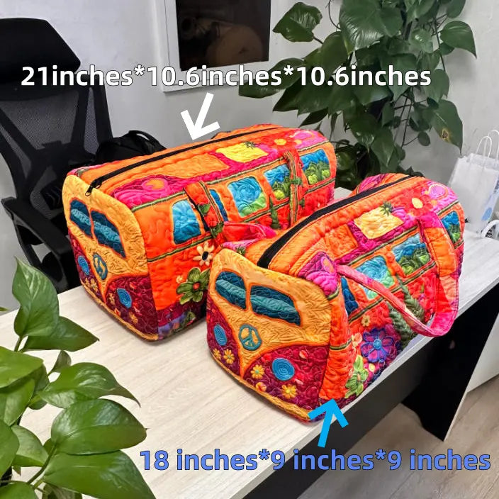 Unisex Boho Quilted Weekender Travel Bag, Lightweight & Comfortable, Hippie Design