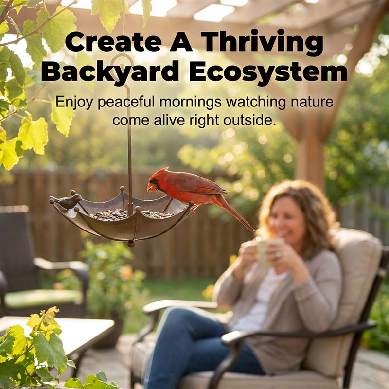 Umbrella Bird Feeder &Bath – Dual-Use Vintage Metal Design 🐦🌂