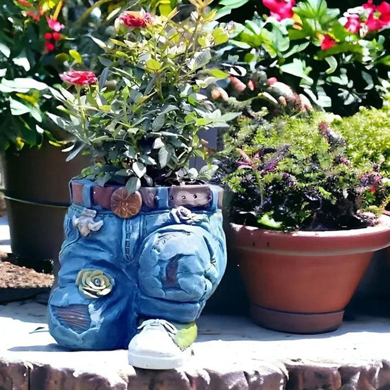 Denim Jeans Flower Pot – Realistic Resin Planter, Indoor/Outdoor 👖🌱