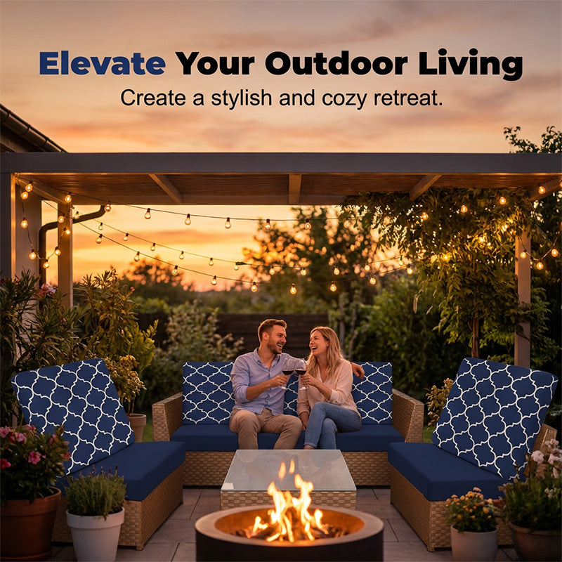 Stretch Patio Cushion Covers – Navy Trellis, Splash-Resistant 🛋️🌊