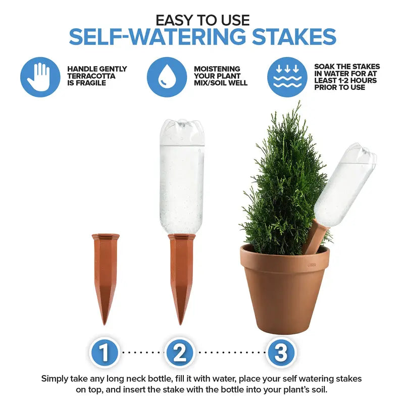 Self‑Watering Terracotta Plant Stakes – 10‑Pack Bottle Drip Spikes 🌱💧