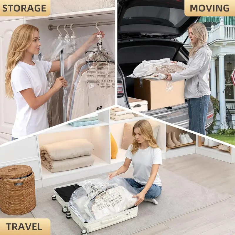 Hanging Vacuum Storage Bags – Save 80% Closet Space, Wrinkle‑Free 🧥📦