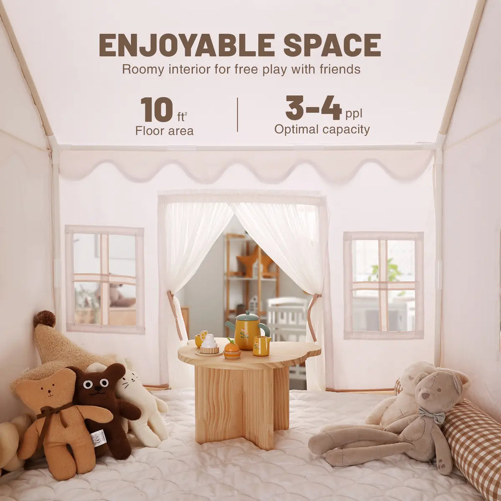 Beige Kids Play Tent with Star Lights &Mat – 47″ Playhouse 🎪🌟