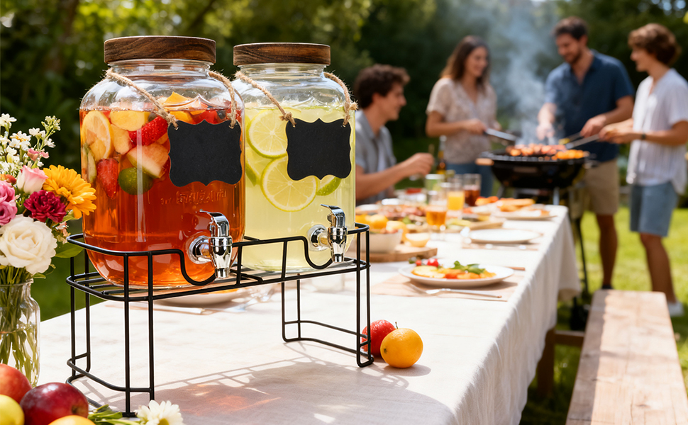 2-Pack 1-Gallon Glass Drink Dispensers – Stainless Steel Spout &Metal Stand 🥤