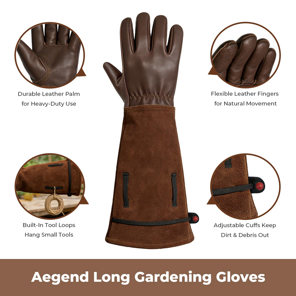 Leather Gardening Gloves – Long Cuff, Adjustable Strap, Sun & Dirt Protection