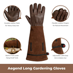 Leather Gardening Gloves – Long Cuff, Adjustable Strap, Sun & Dirt Protection