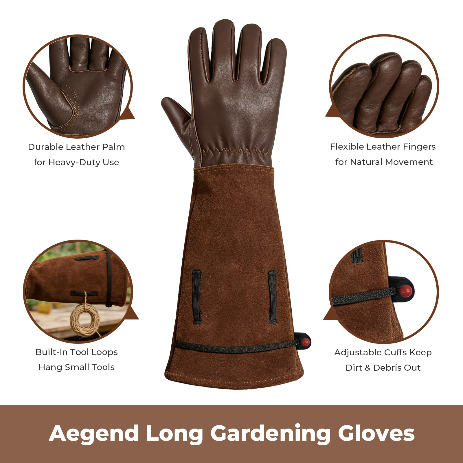 Leather Gardening Gloves – Long Cuff, Adjustable Strap, Sun & Dirt Protection