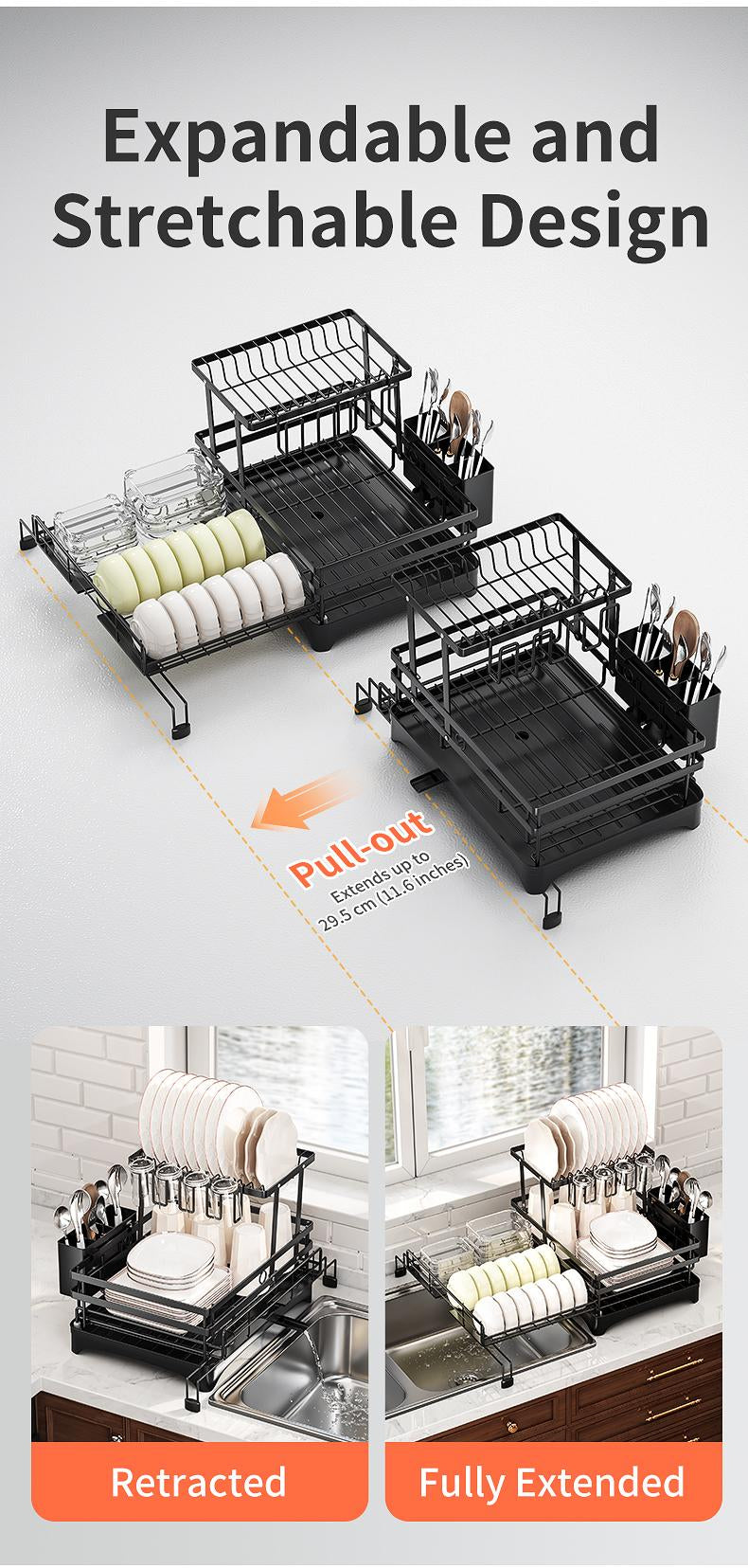 Foldable Dish Drying Rack with Pull‑Out Tray 🍽️🔄
