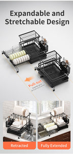 Foldable Dish Drying Rack with Pull‑Out Tray 🍽️🔄