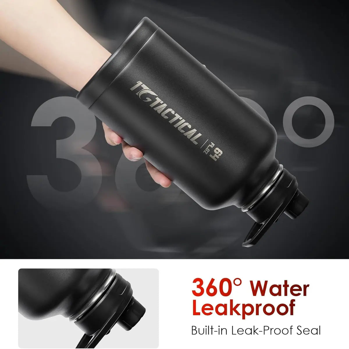 64 oz Tactical Water Bottle – Vacuum Insulated, 3 BPA-Free Lids, Includes MOLLE Pouch