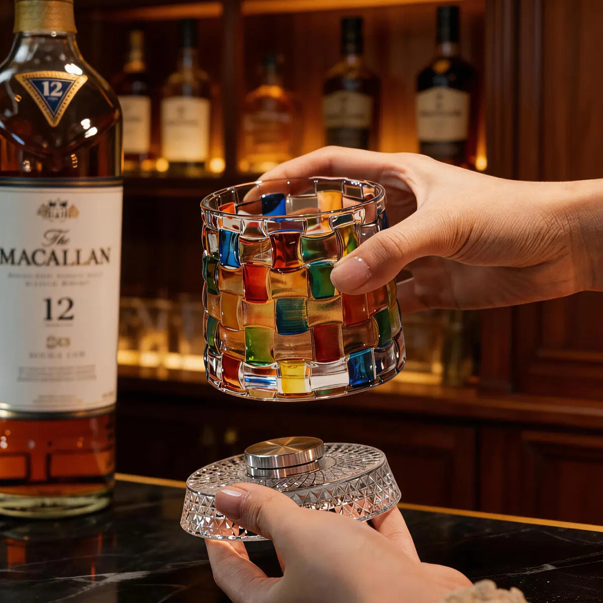 Rotating Crystal Whiskey Glass – Hand-Painted Star Base 🥃✨