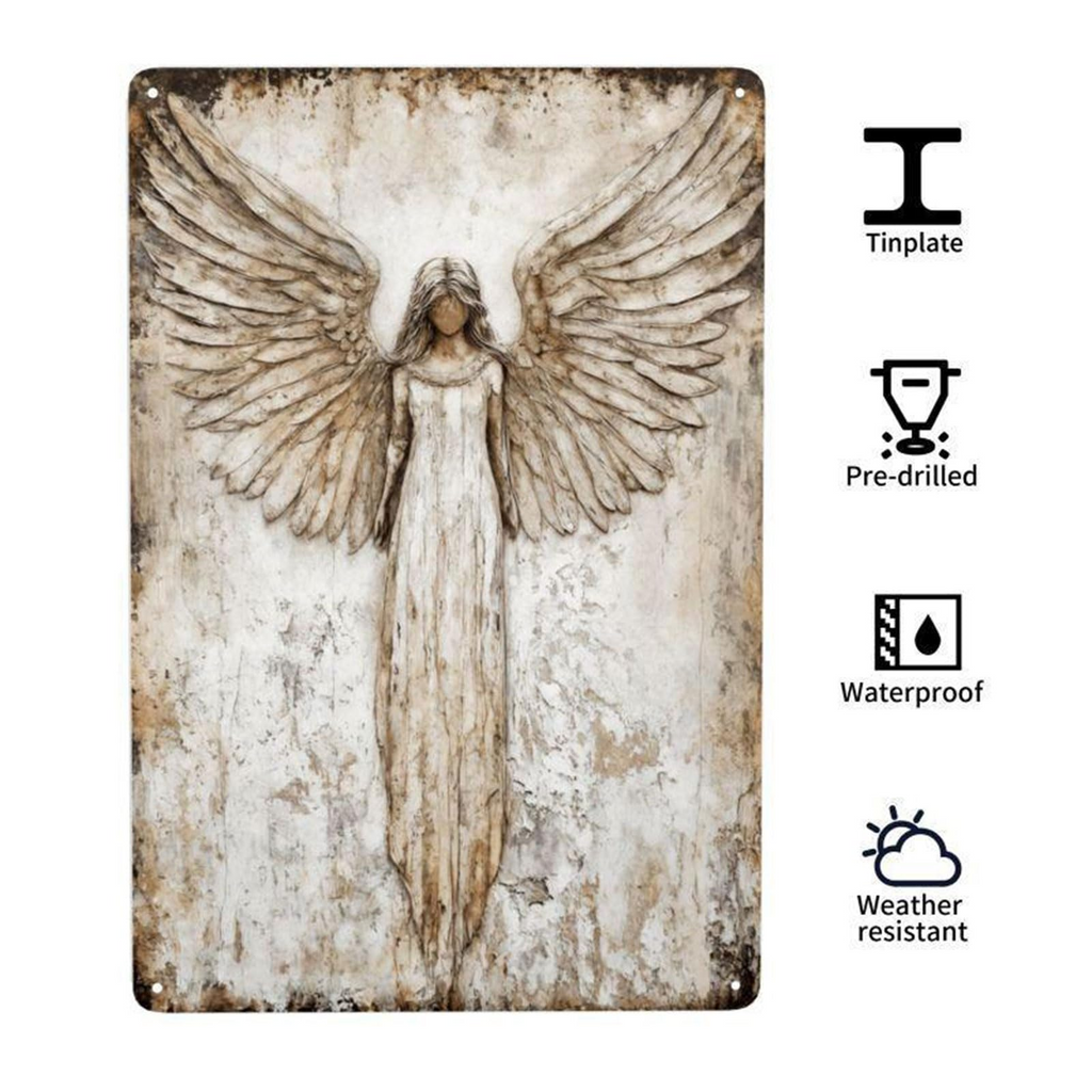 Vintage Angel Wall Art – Distressed Metal Silhouette, Weatherproof 🕊️🕯️