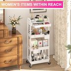 4-Tier Rolling Utility Cart – Lockable Wheels, Removable Drawer, Multi-Room Organizer