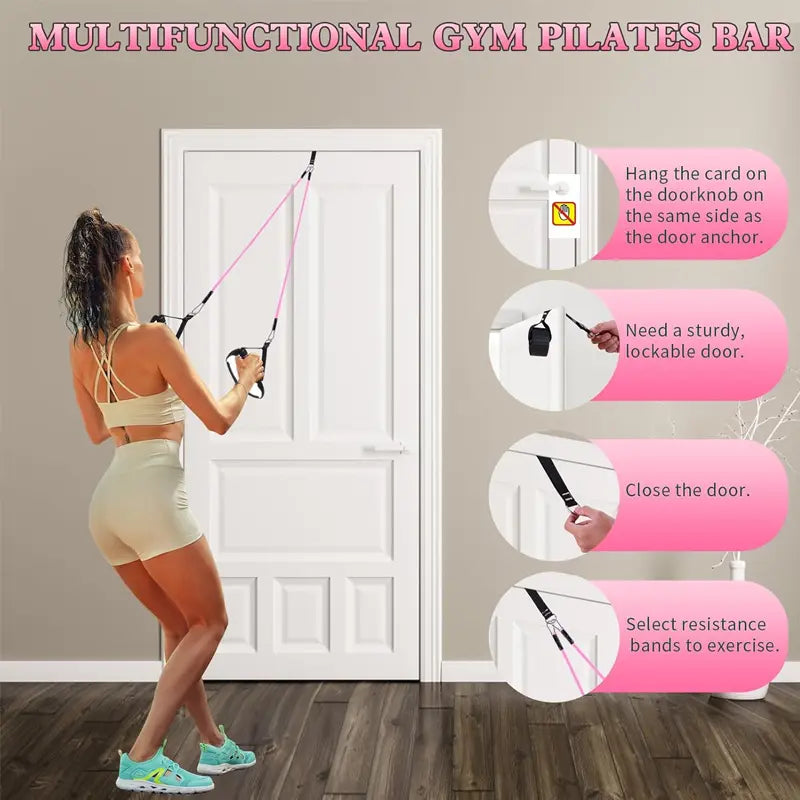 🧘‍♂️💪Adjustable Pilates Bar Kit with Resistance Bands – Full Body Home Workout Equipment