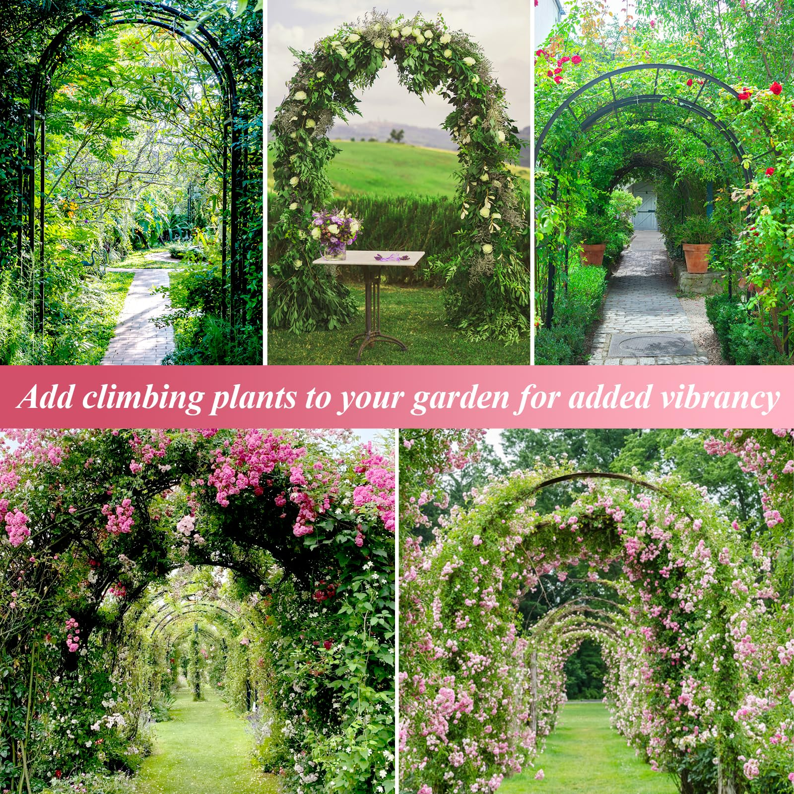 7.9ft Metal Pergola Arch – Freestyle Garden Trellis for Climbing Plants, Wedding & Outdoor Decor
