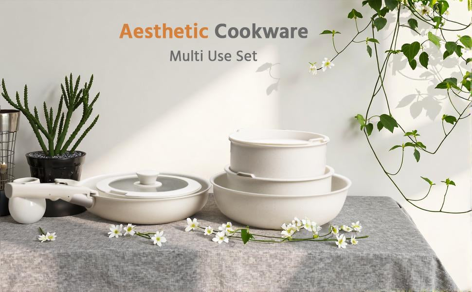 Summer Deal: 12-Piece Nonstick Pots & Pans Set with Detachable Handle - Induction, Oven & Dishwasher Safe