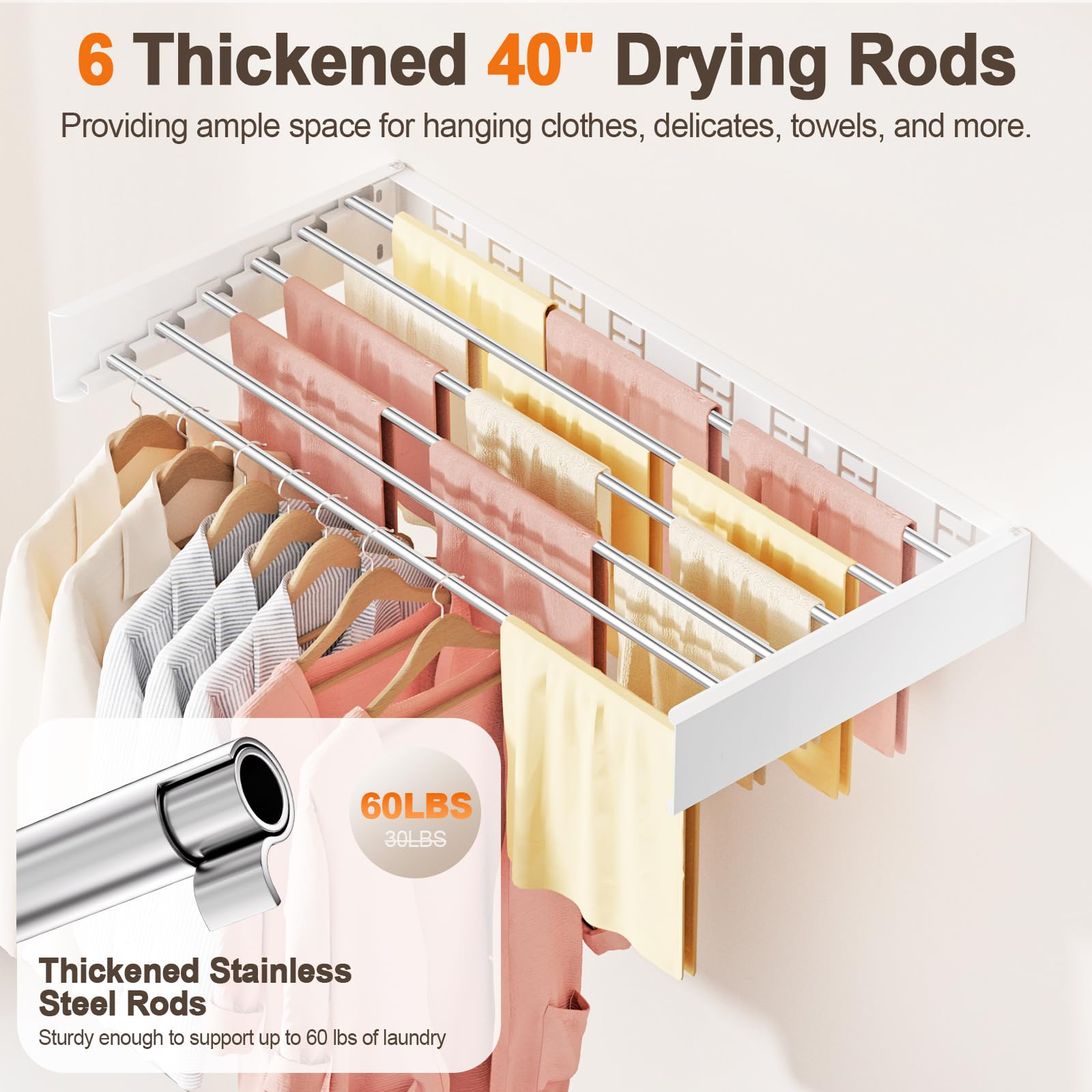 Wall‑Mounted Drying Rack – Holds 60 lbs, Folds Flat 👕🧷