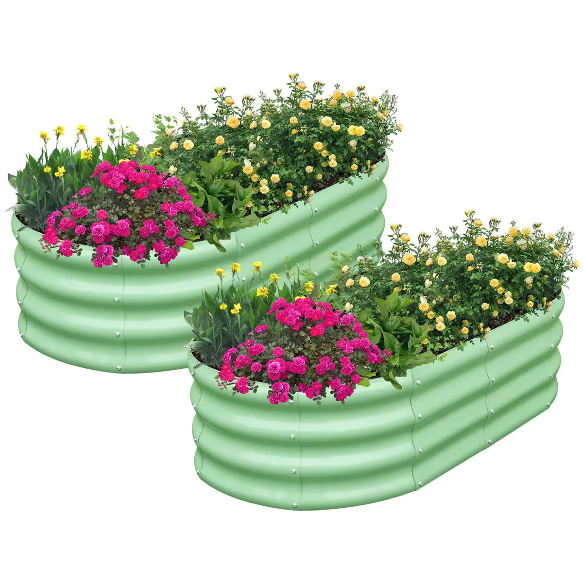 🍅Limited-time Summer Special Offer🍆2-Pack 12" Tall 4x2 ft Metal Raised Garden Beds – Oval Planter Box for Vegetables & Flowers