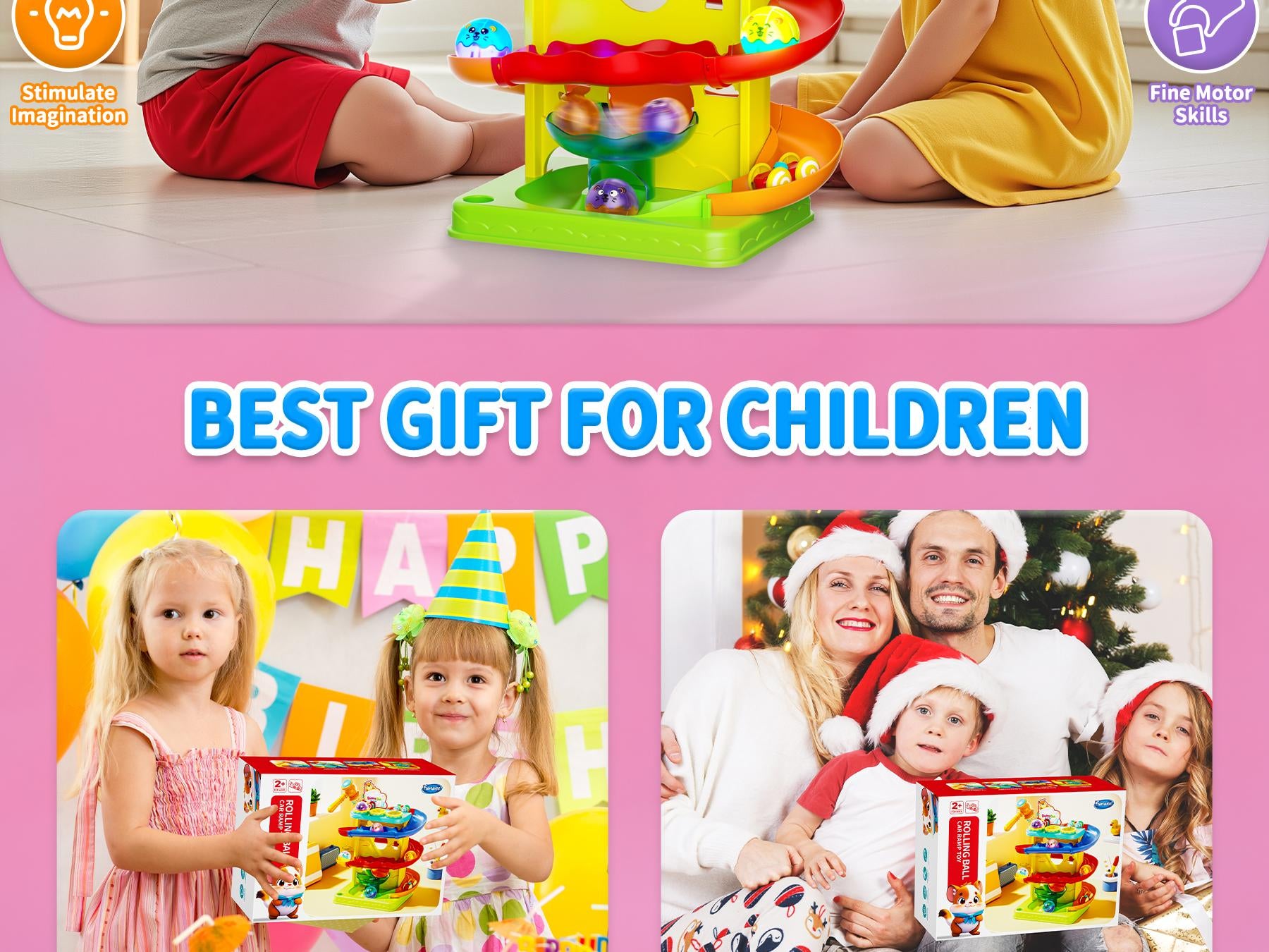 👧🌺Children's Day gift🔥2-in-1 Rolling Ball & Car Ramp Toy – Montessori Learning Game with Hammer & Lights